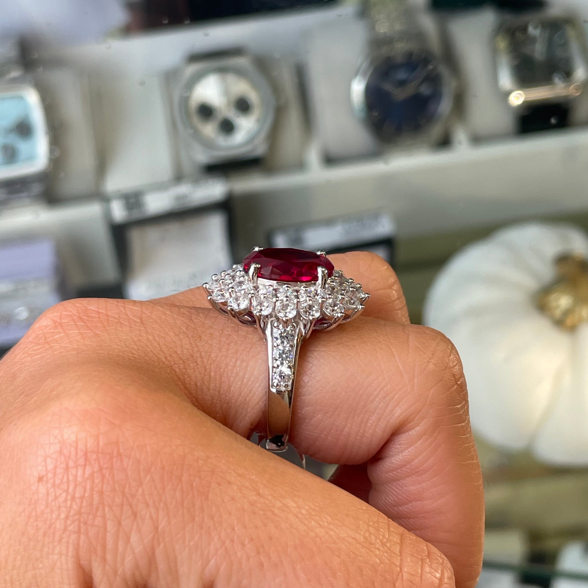 Silver Red CZ Mille Feuille Ring - John Ross Jewellers