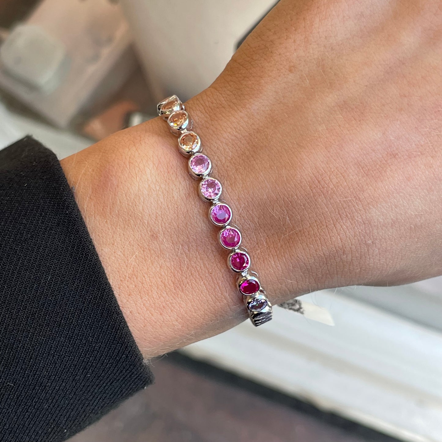 Silver CZ Rub Over Tennis Bracelet | Rainbow Pastel