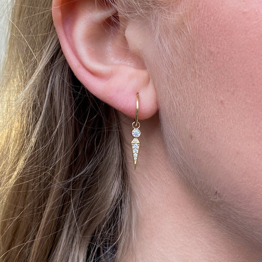 9ct Gold CZ Spike Charm Huggie Hoop Earrings