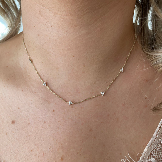 9ct Gold Five Trefoils CZ Necklace