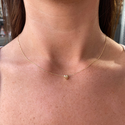 9ct Gold Puffed Heart Slider Necklace - John Ross Jewellers