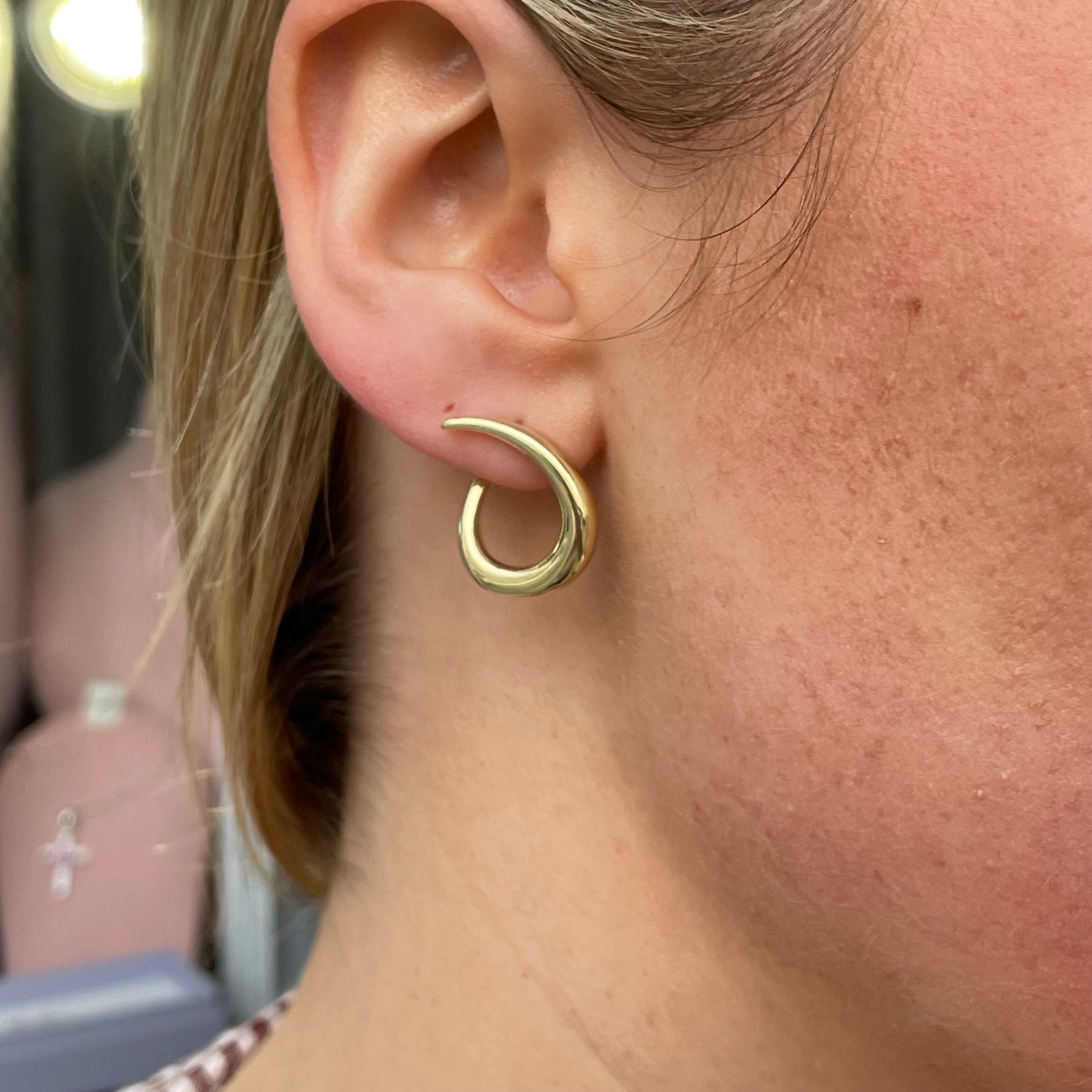 9ct gold swirl drop earrings by Mark Milton featuring elegant, flowing design with polished gold finish.