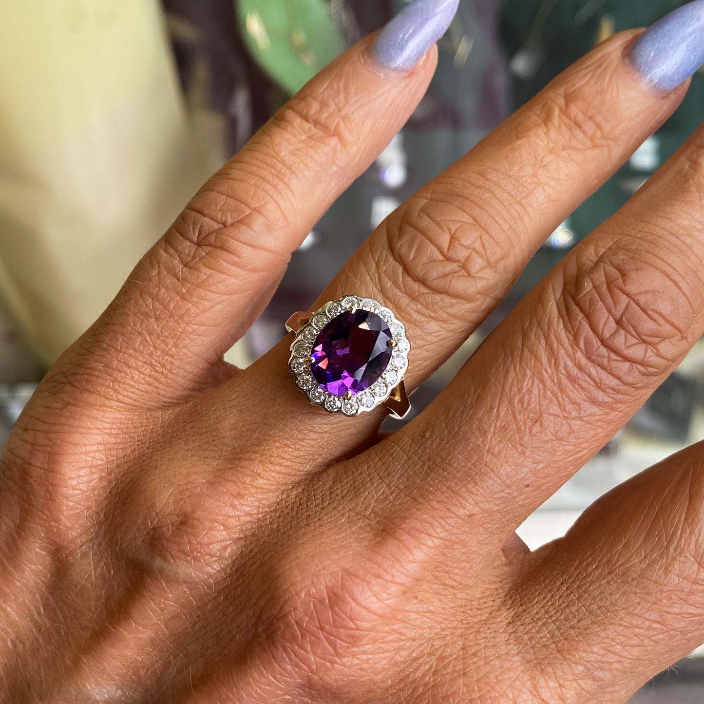 9ct Gold Amethyst & Diamond Ring