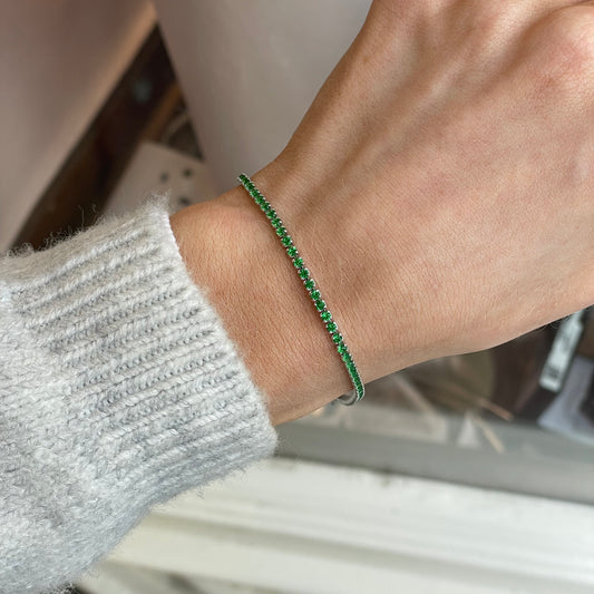 Silver Emerald Green 2mm CZ Tennis Bracelet | 20cm - John Ross Jewellers