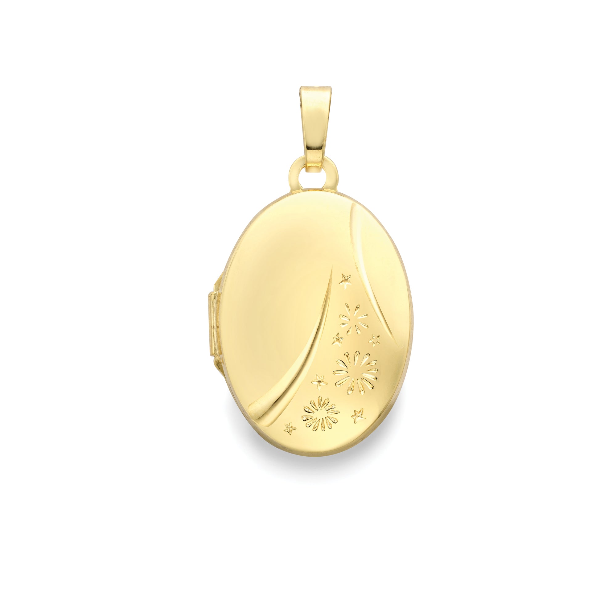 9ct Gold Fireworks Oval Locket and Chain | Medium - John Ross Jewellers