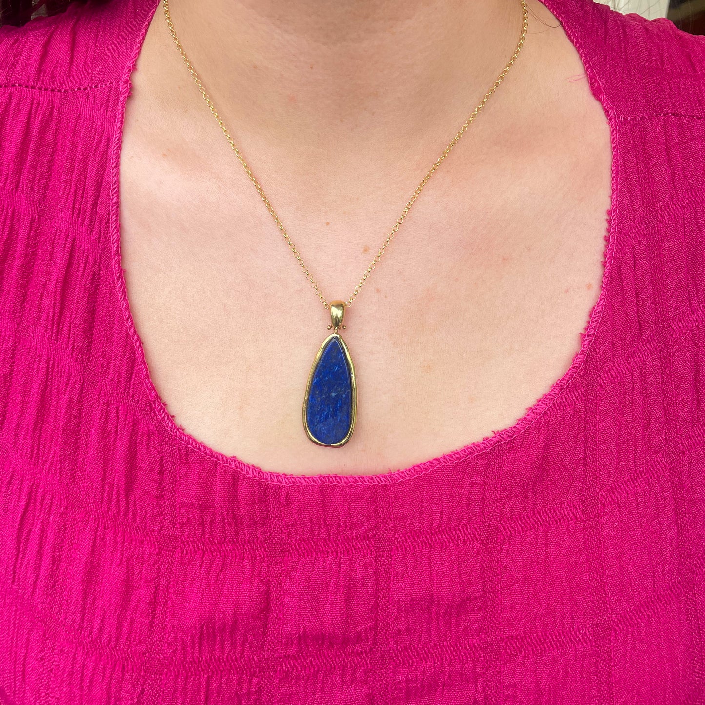 Lapis Lazuli Pear Pendant on Chain