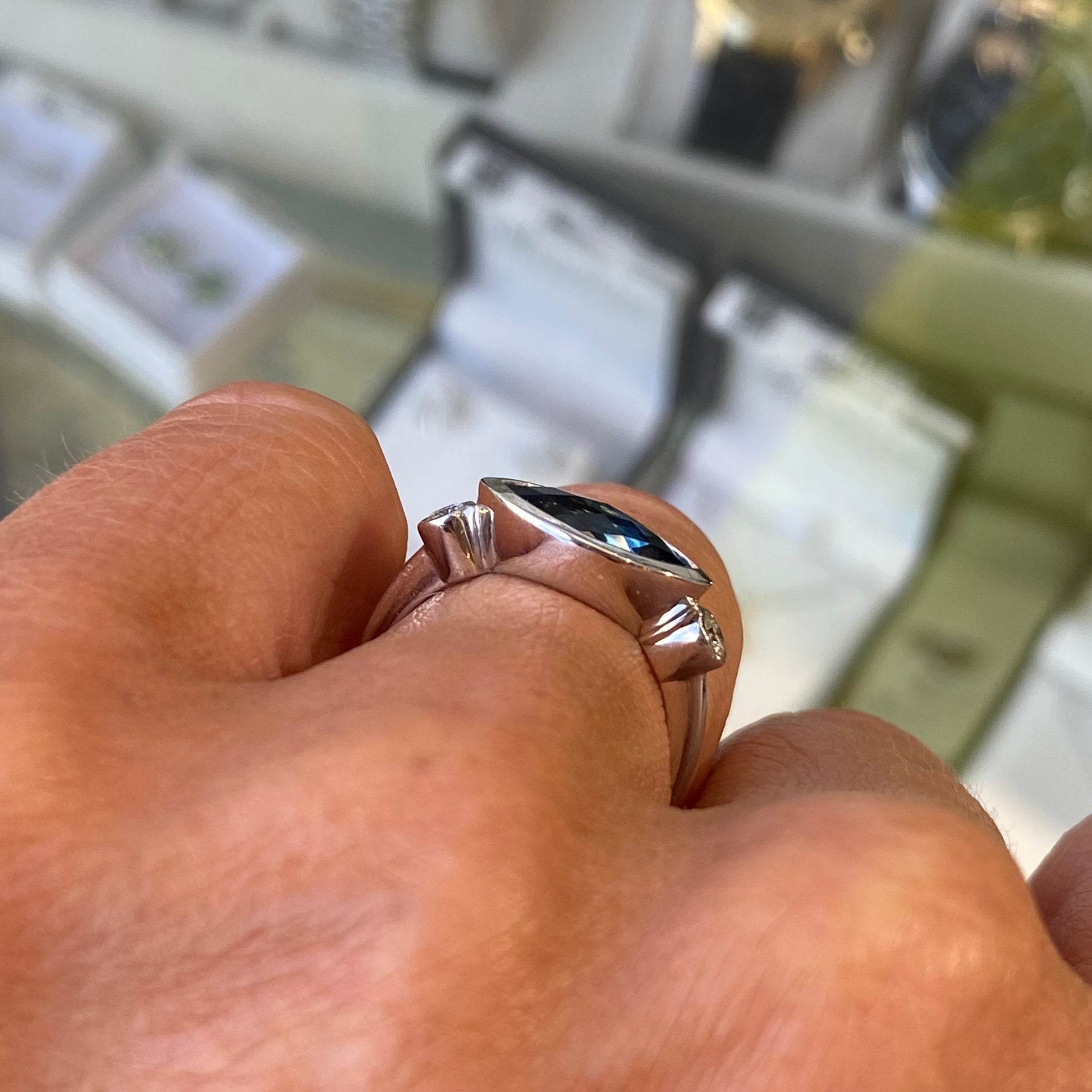 9ct White Gold London Blue Topaz & Diamond Ring - John Ross Jewellers