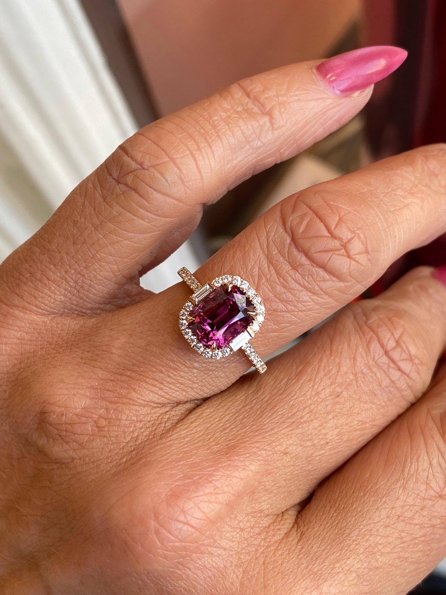 18ct Rose Gold Rhodolite & Diamond Ring