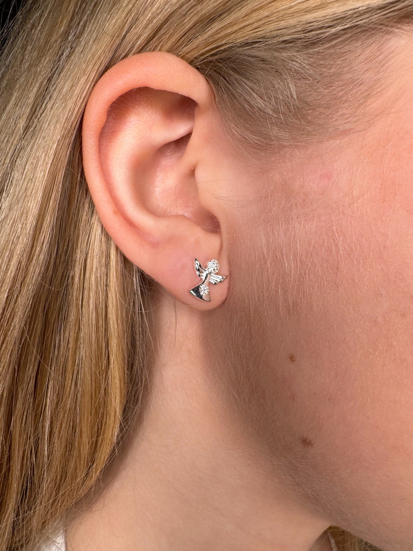 Silver CZ Angel Heart Stud Earrings - John Ross Jewellers
