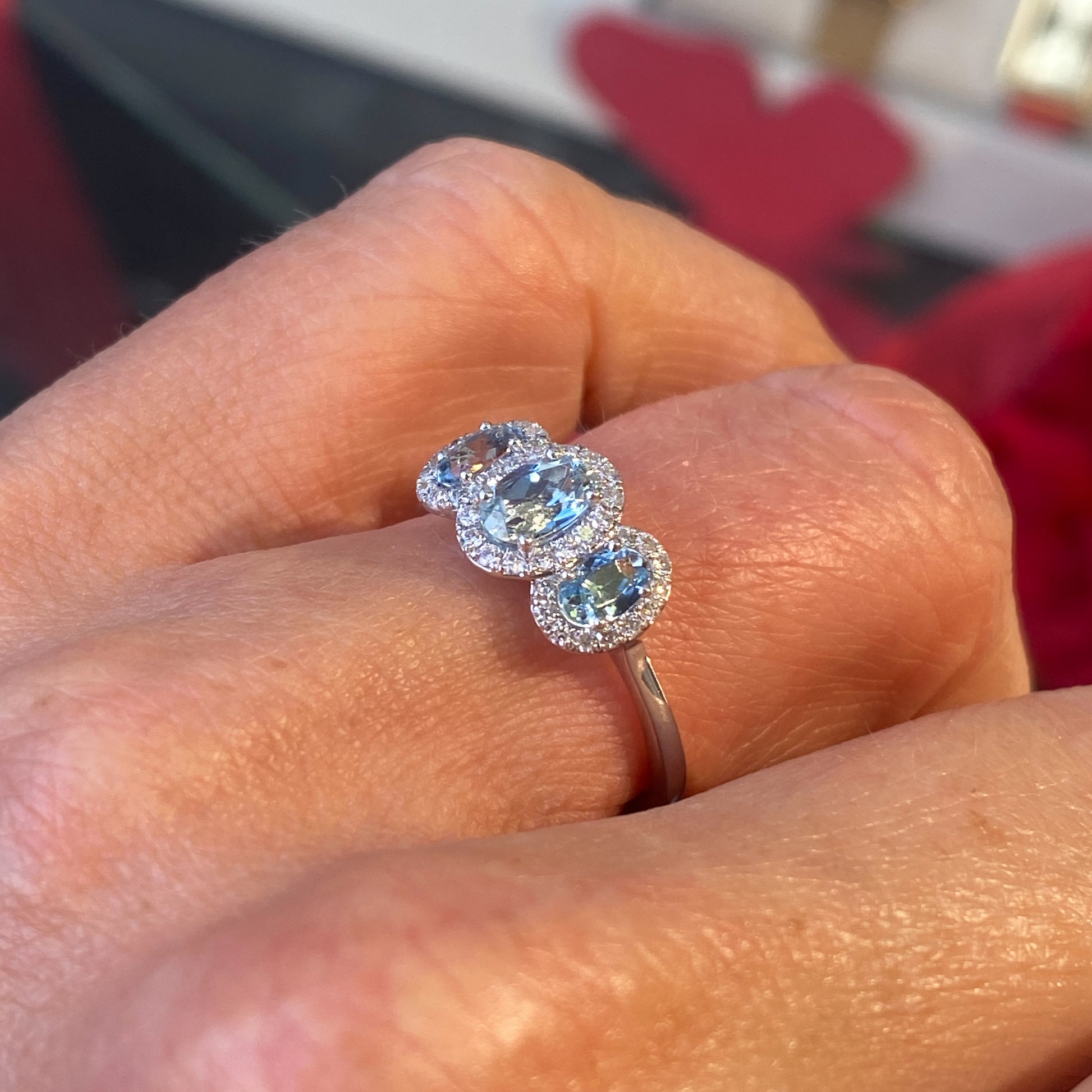 Platinum Oval Aquamarine & Diamond Garland Engagement Ring - John Ross Jewellers