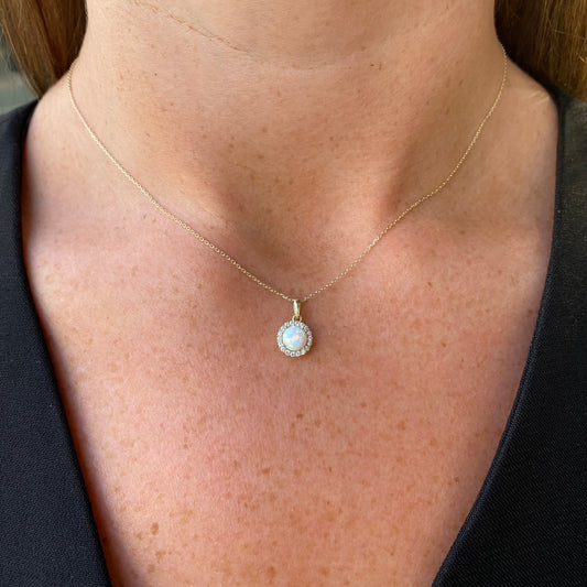 9ct Gold Round Opalique & CZ Pendant Necklace - John Ross Jewellers
