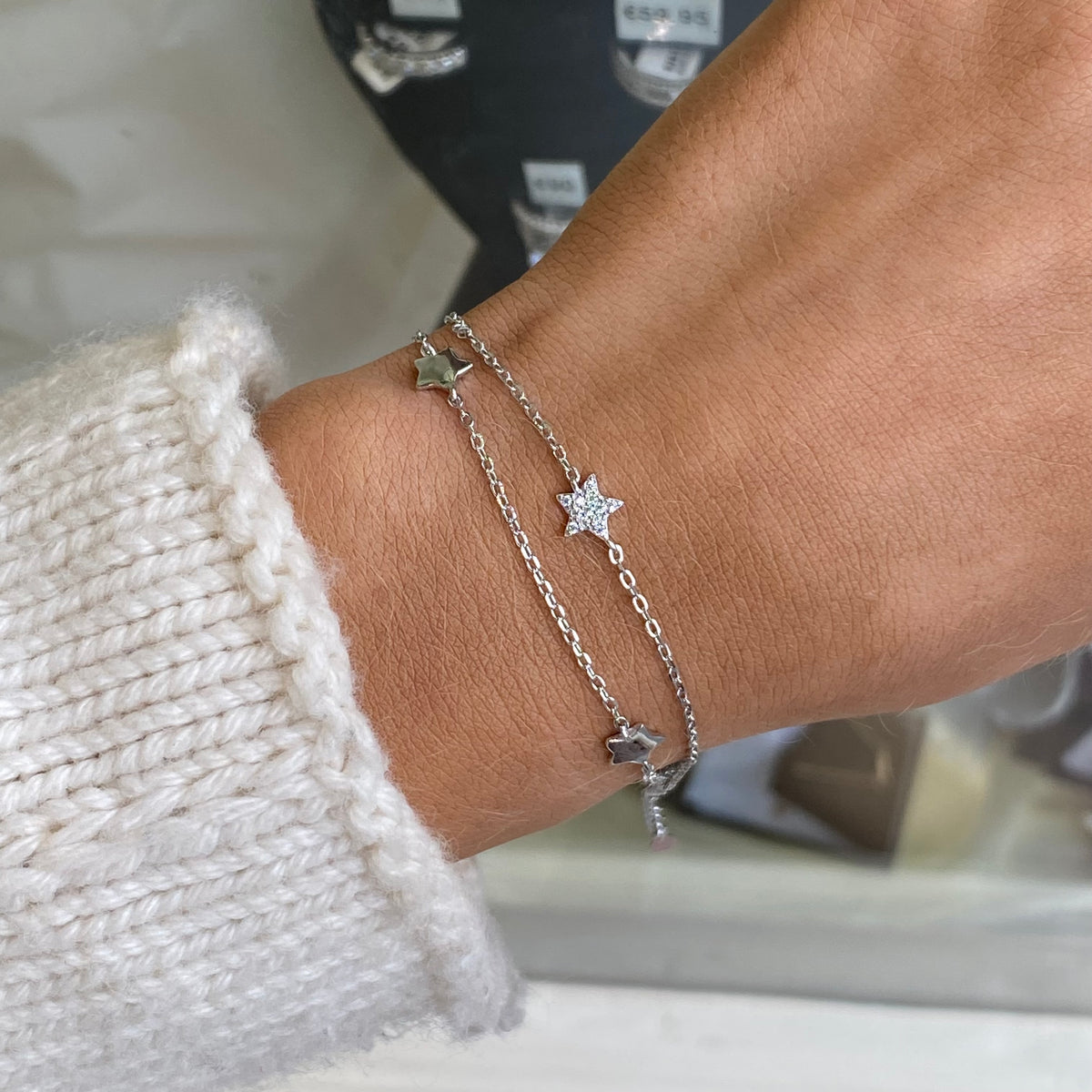 Silver CZ Stard Double Bracelet | 17 + 5cm
