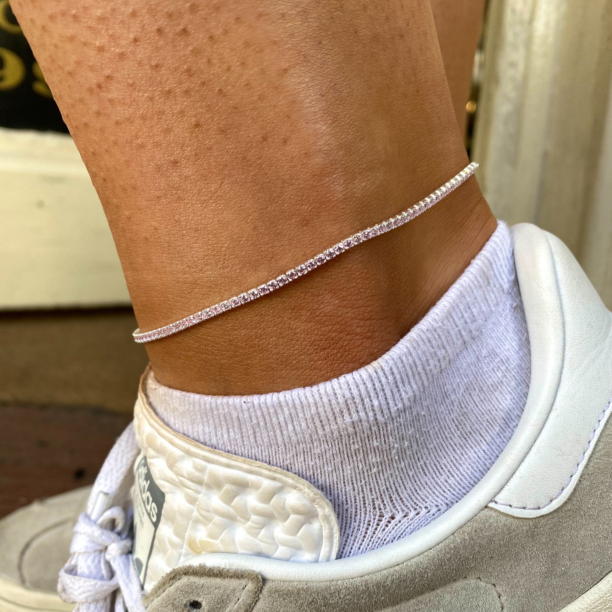 Silver Anklet - Pink CZ Tennis - John Ross Jewellers