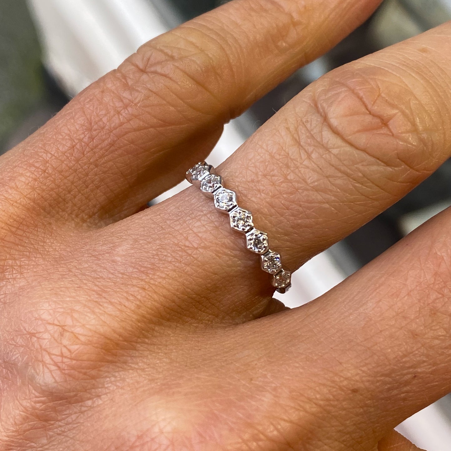 9ct White Gold Hexagons Eternity Ring - CZ - John Ross Jewellers