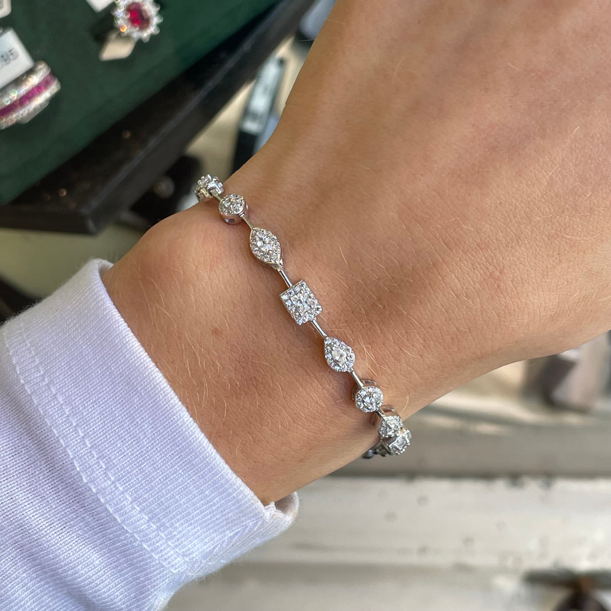 Silver Mixed Cut CZ Line Bracelet