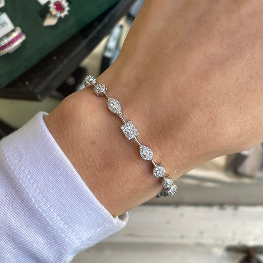 Silver Mixed Cut CZ Line Bracelet
