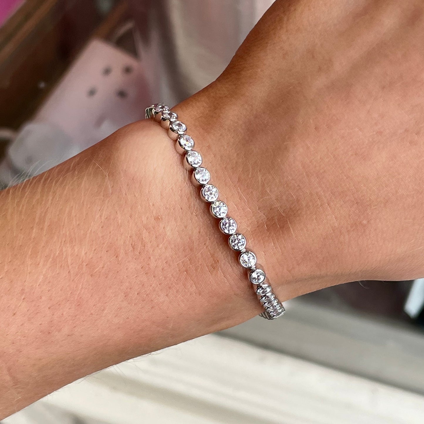 Silver 3mm CZ Rub Over Tennis Bracelet | 17cm - John Ross Jewellers