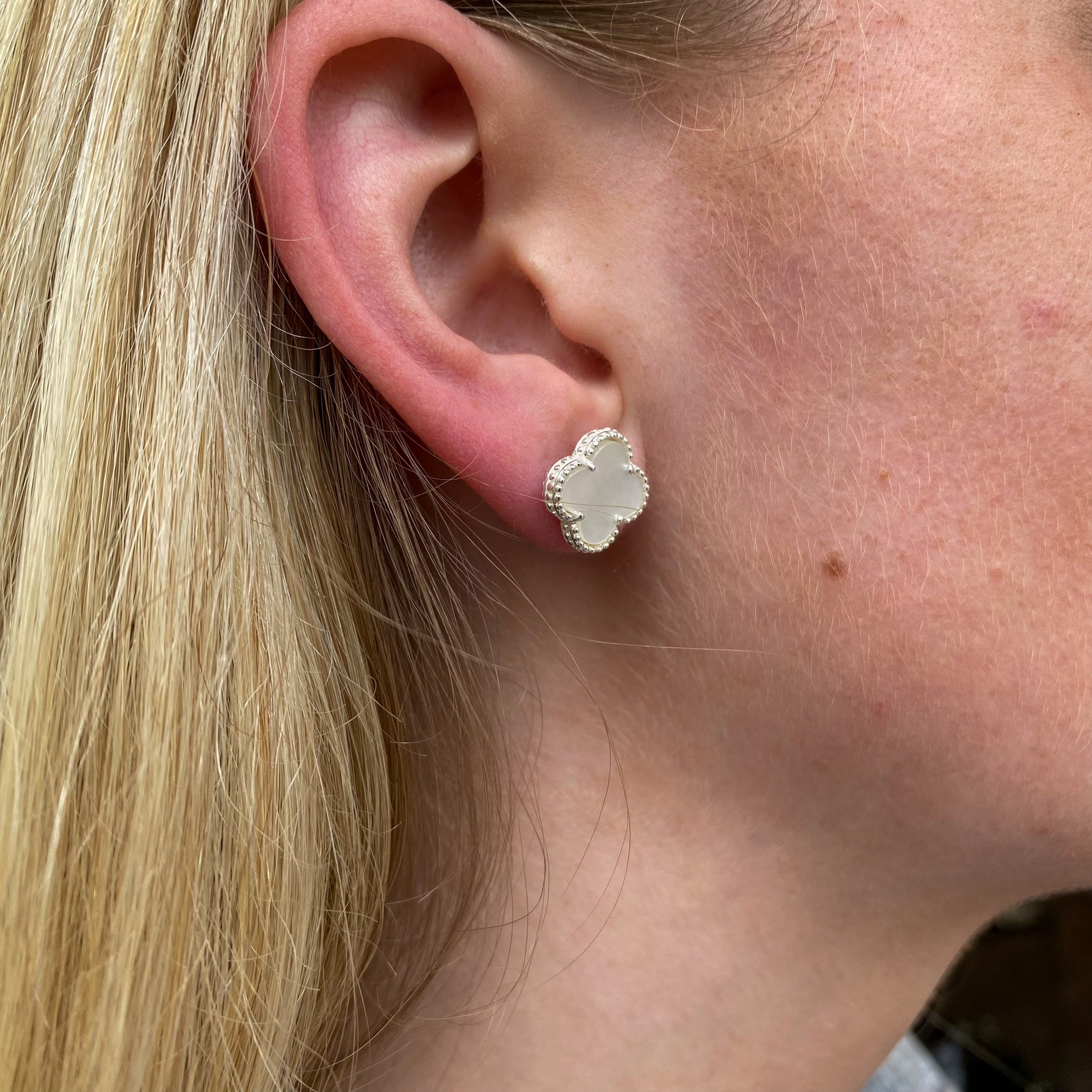 Silver Mother of Pearl Quatrefoil Stud Earrings - John Ross Jewellers