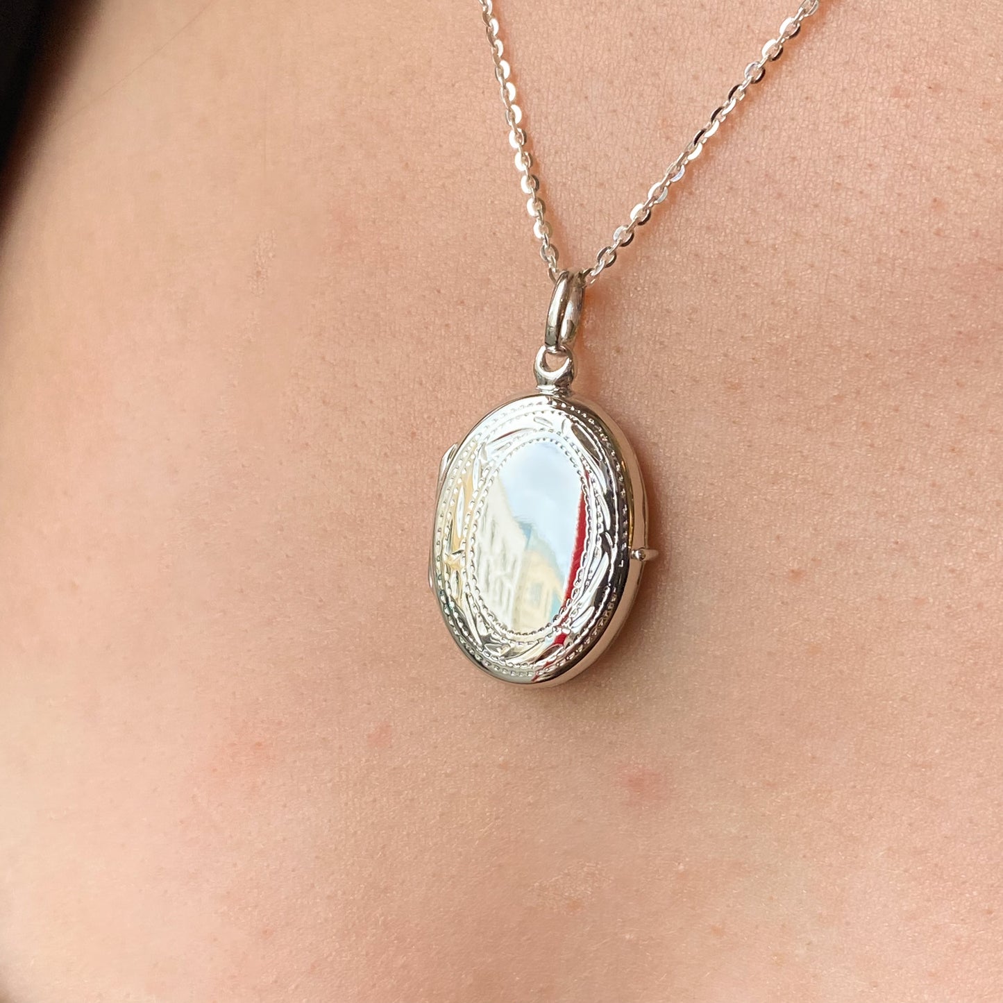 Silver Oval Locket With Engraved Border - John Ross Jewellers