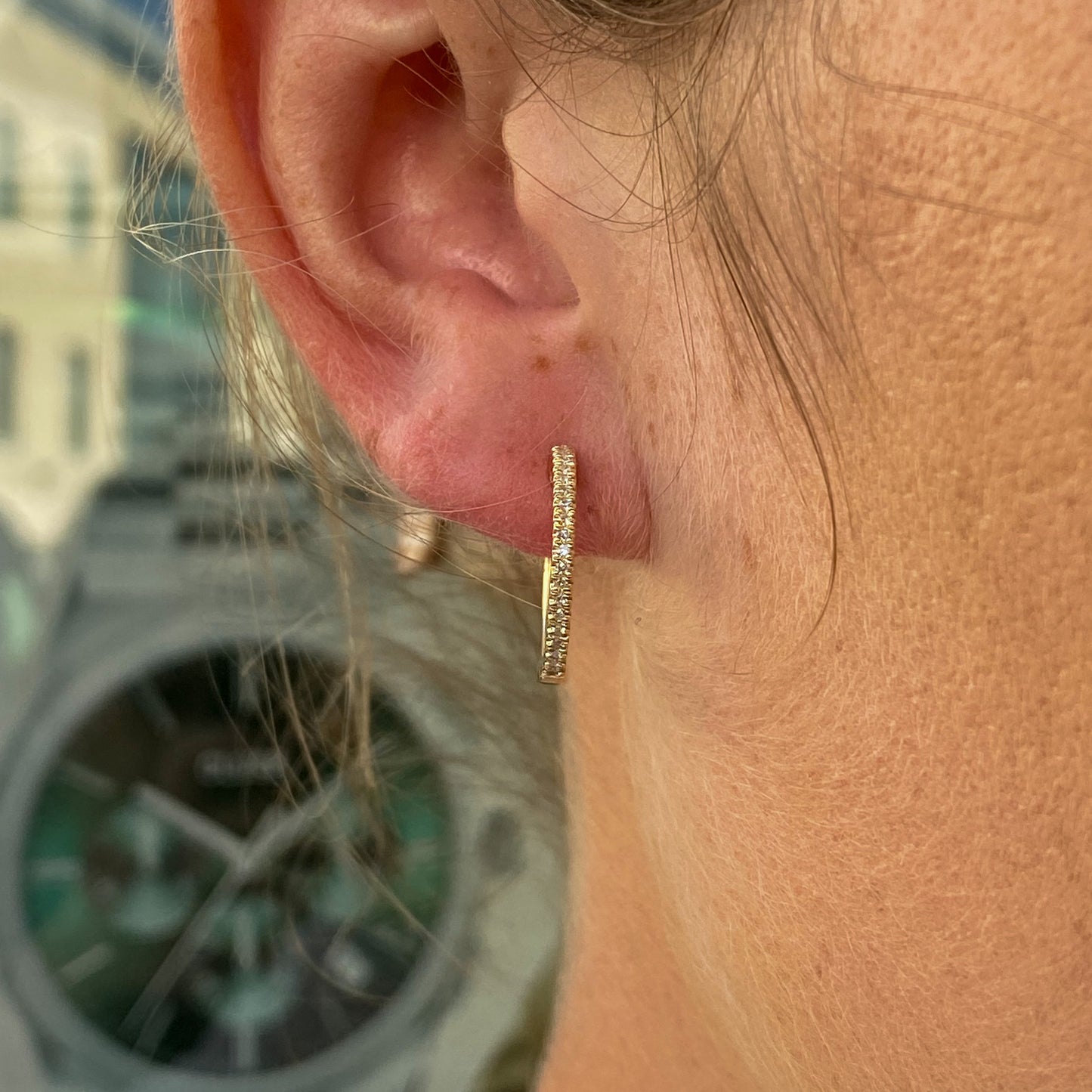 9ct Gold Classic Diamond Set Skinny Hoop Earrings | 17mm - John Ross Jewellers