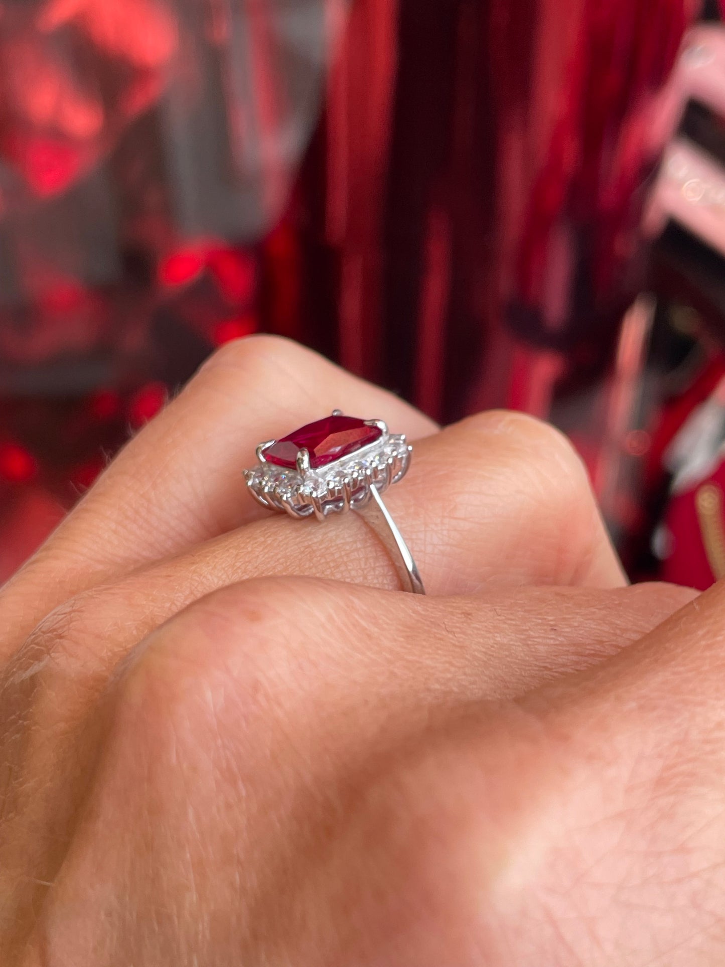 Silver Radiant Cluster Ring | Ruby Red