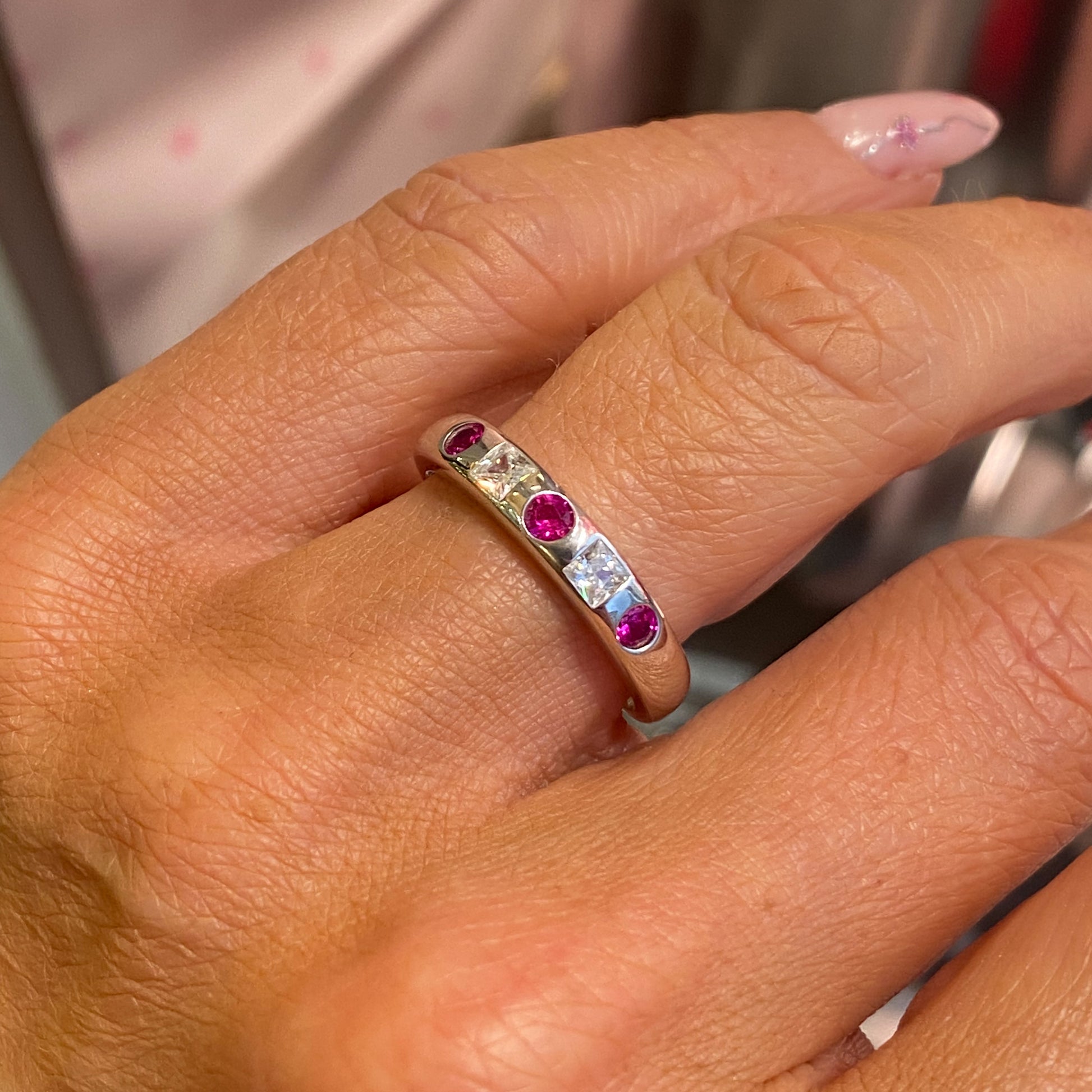 Silver Red CZ Band Ring - John Ross Jewellers