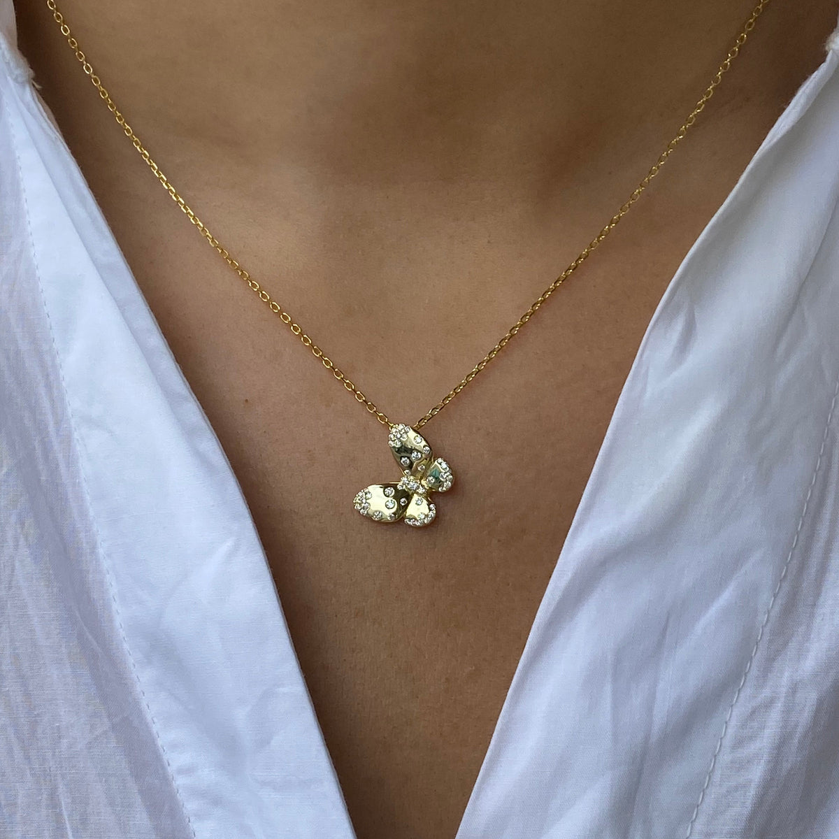 Sunshine CZ Speckled Butterfly Necklace | 40 + 5cm