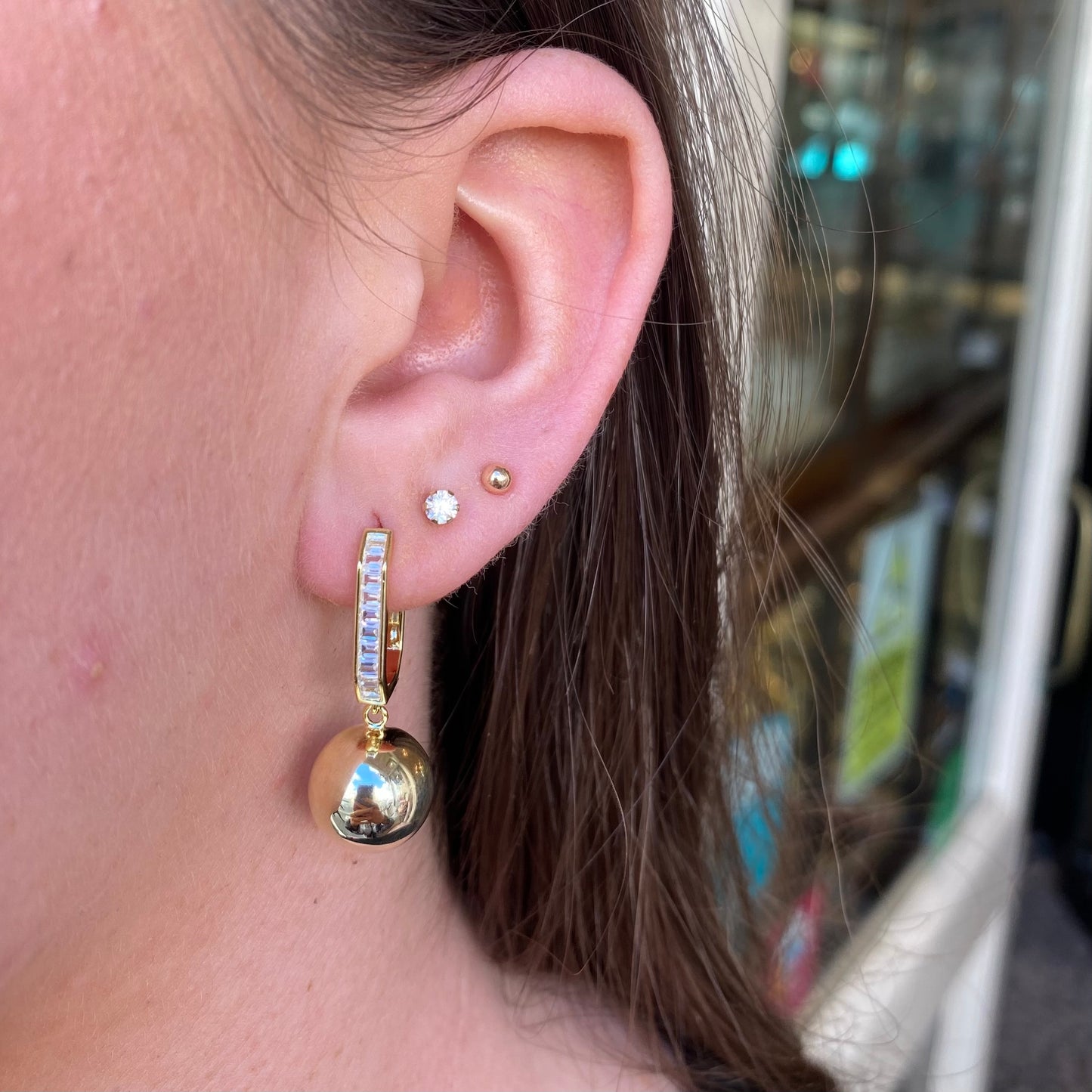 Sunshine Polkadot on CZ J Hoop Earrings - John Ross Jewellers