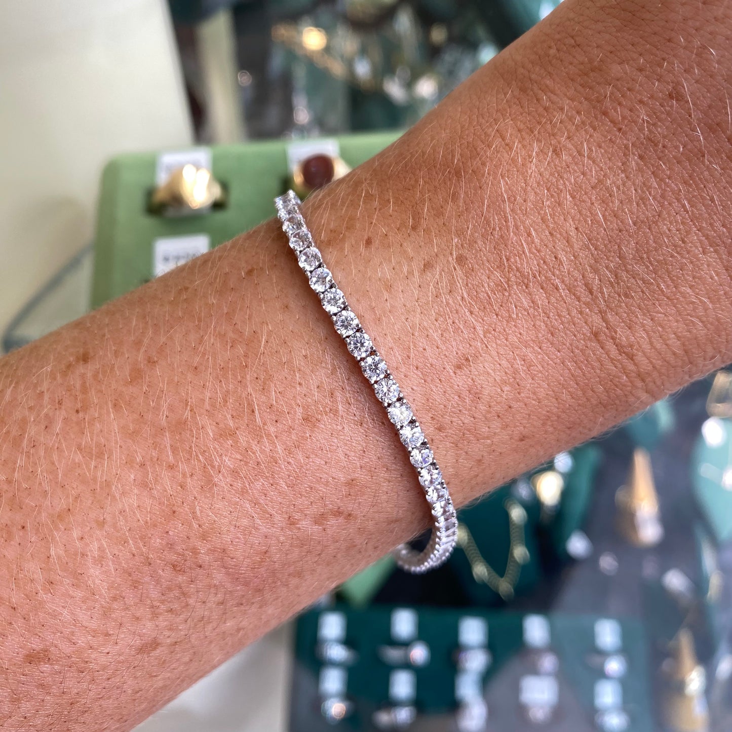 9ct White Gold Claw Set CZ Line Bracelet
