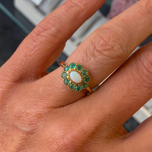 9ct Gold Gem Opal & Emerald Ring