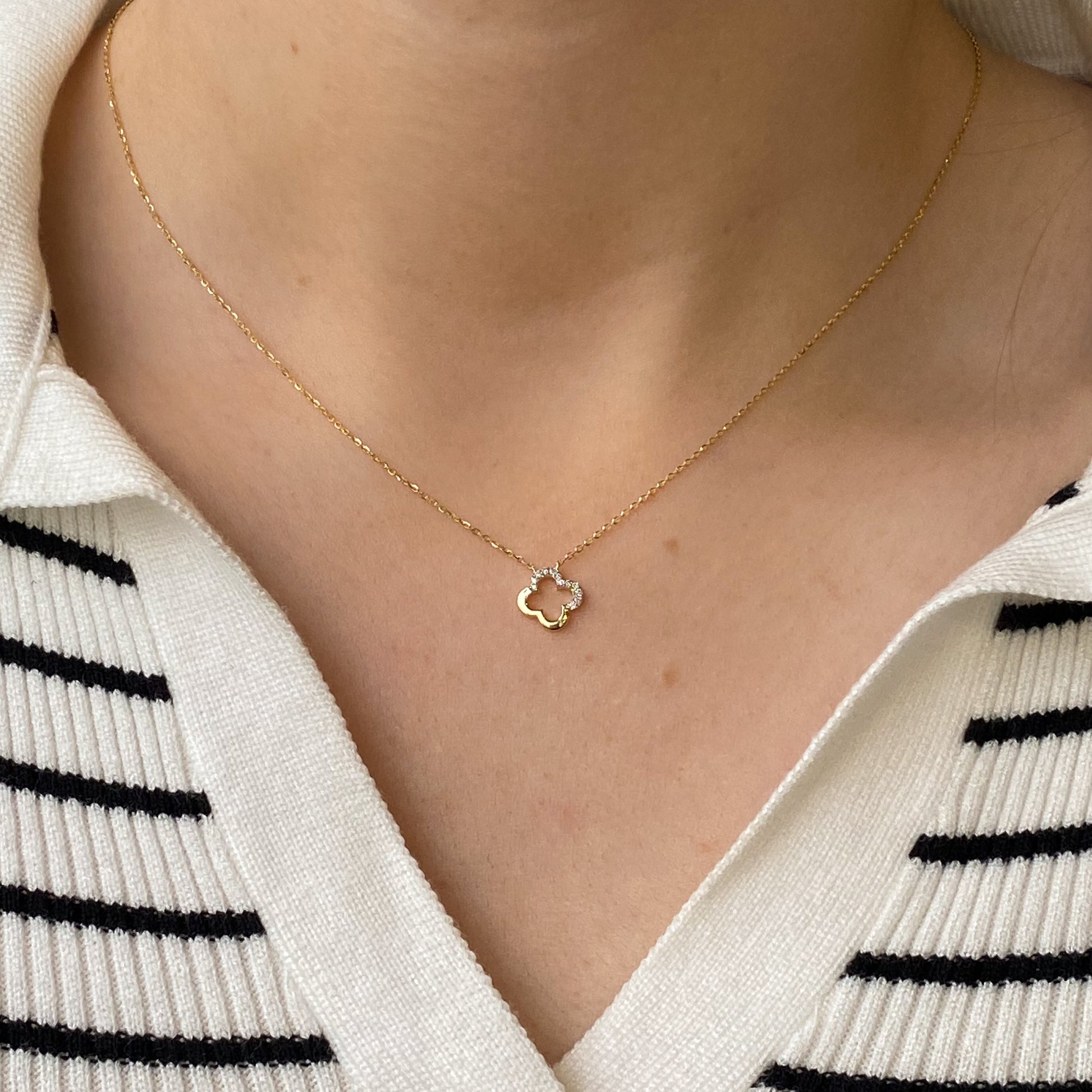 9ct Gold Diamond Open Quatrefoil Necklace - John Ross Jewellers