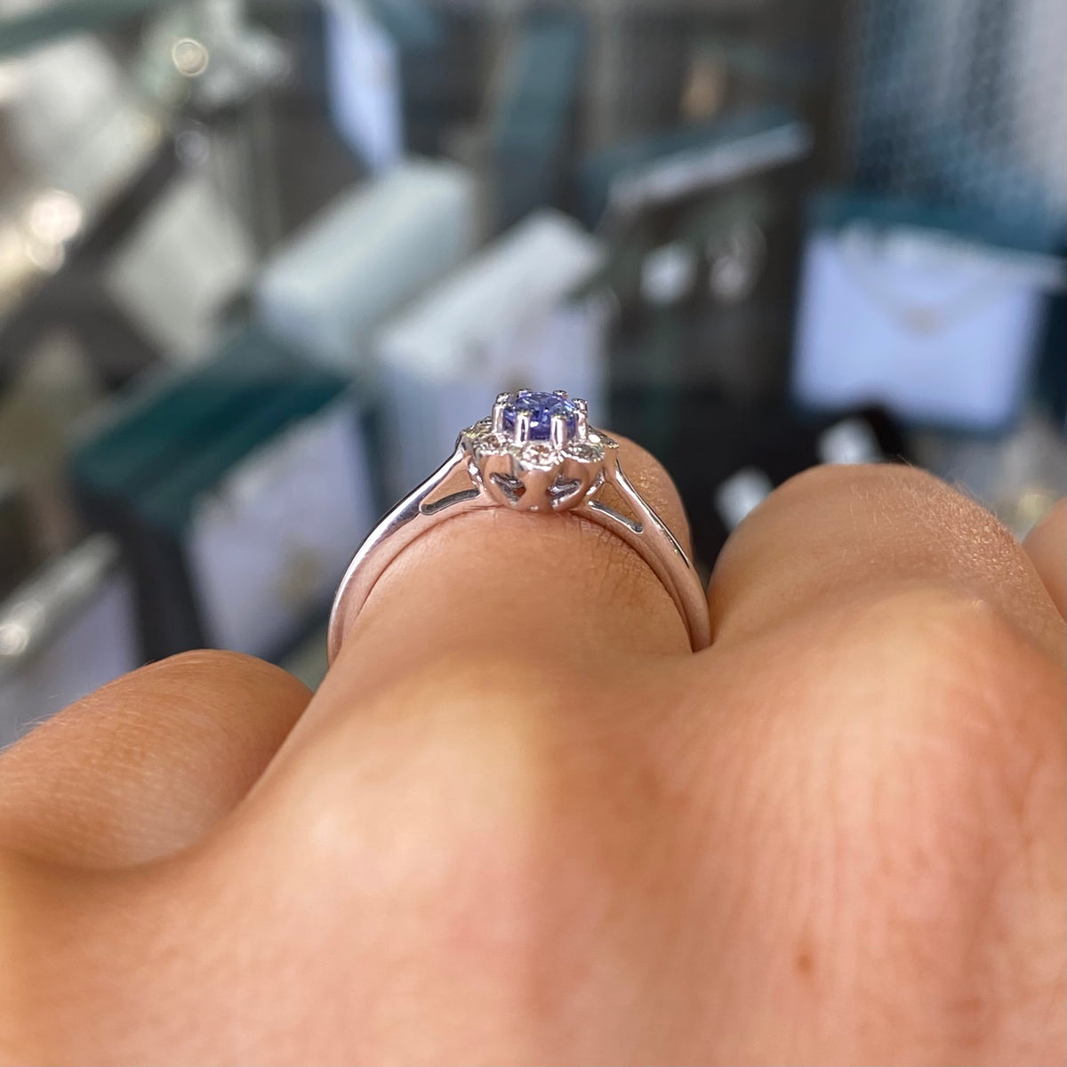 9ct White Gold Tanzanite & Diamond Ring