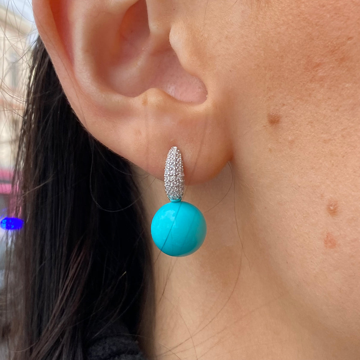 Sunshine Faux Turquoise & CZ Drop Earrings | 12mm