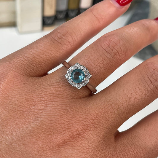Silver Aqua CZ Vintage Style Cluster Ring - John Ross Jewellers