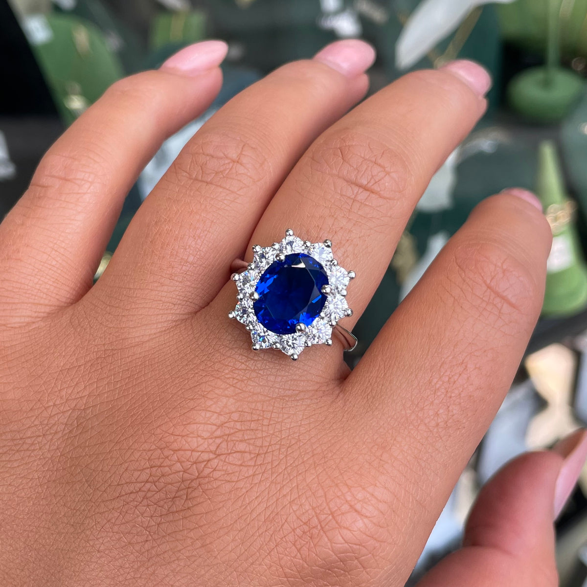 Silver CZ Diana Cluster Ring | Sapphire Blue
