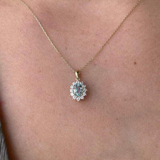 9ct Gold Sky Blue Topaz & CZ Pendant Necklace