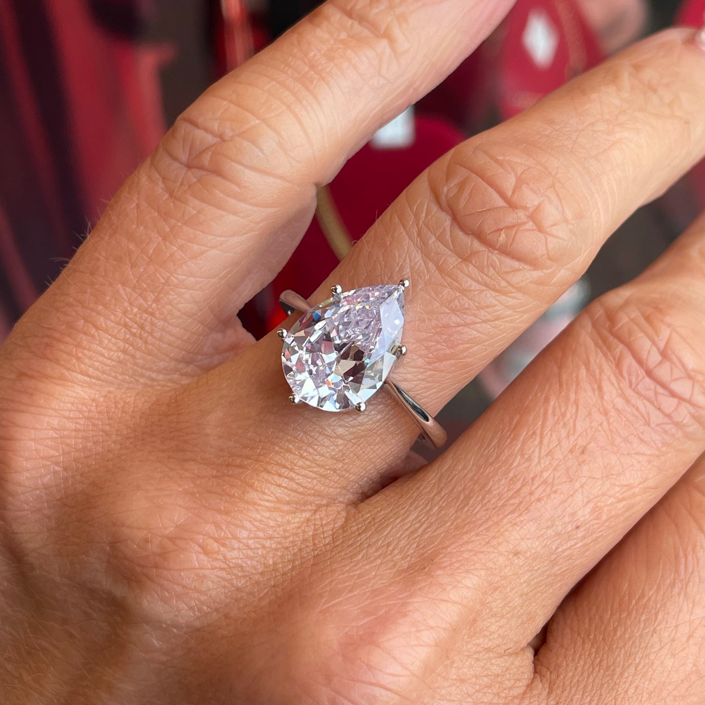 Silver Pear CZ Solitaire Ring