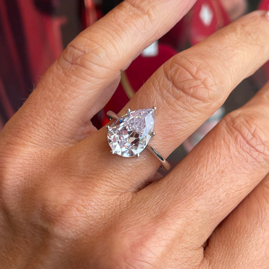 Silver Pear CZ Solitaire Ring