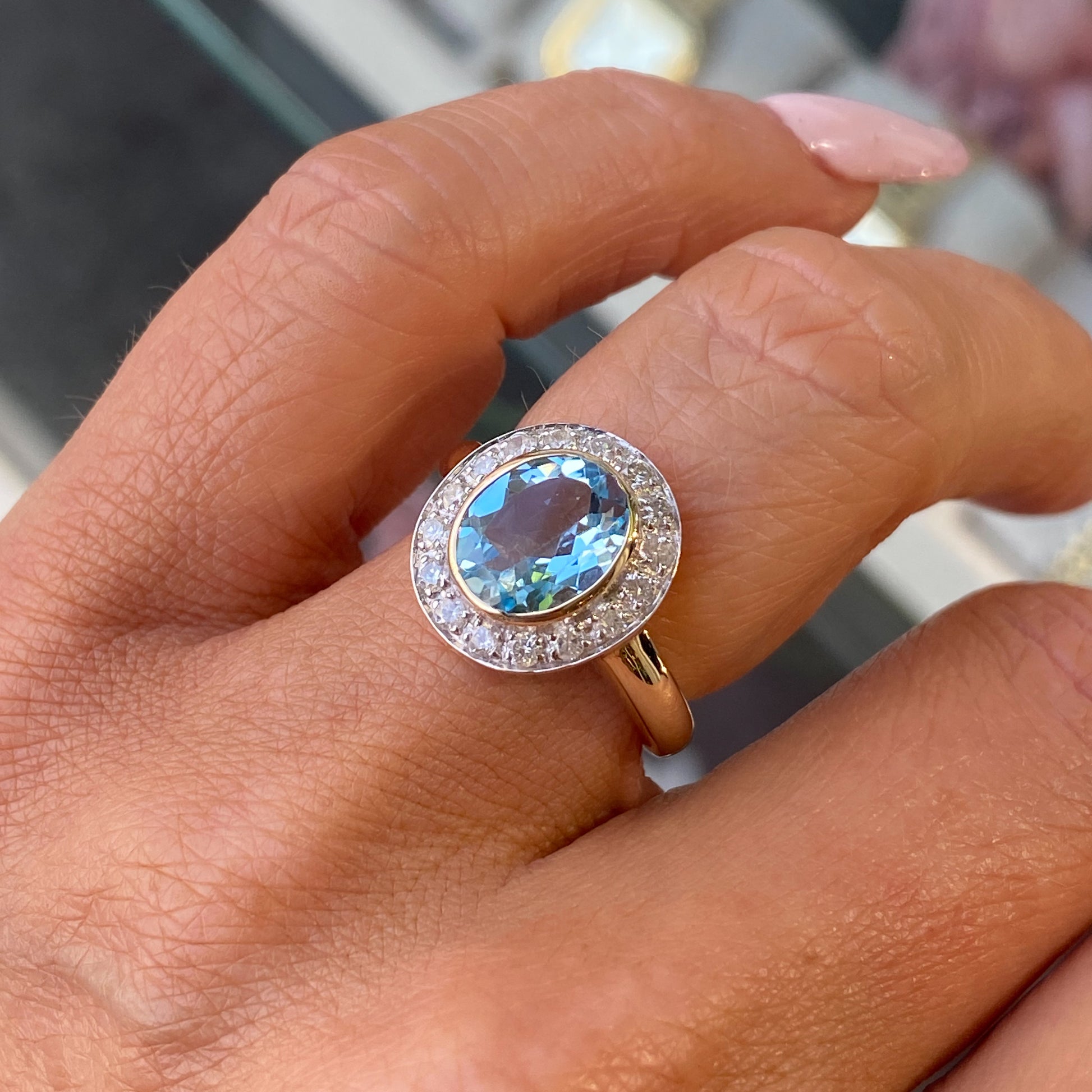 9ct Gold Blue Topaz & Diamond Ring - John Ross Jewellers