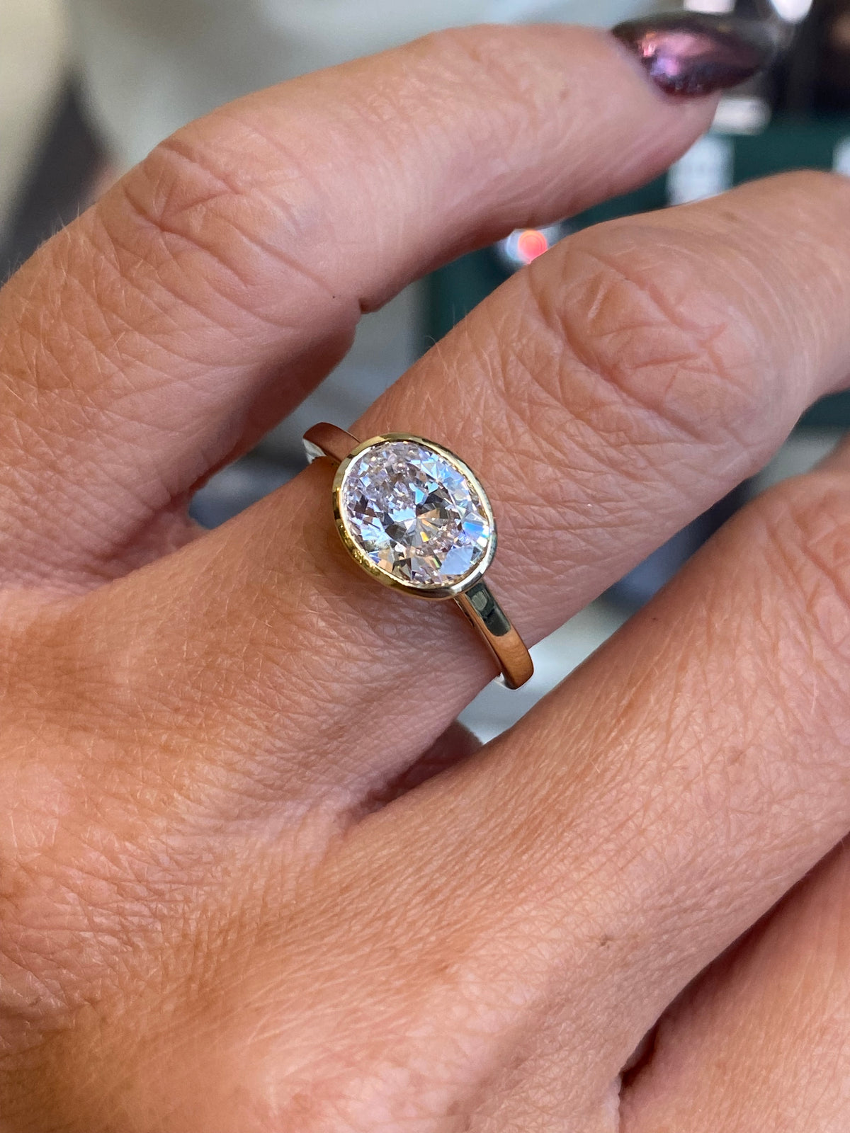 9ct Gold CZ Oval Solitaire Ring - East West