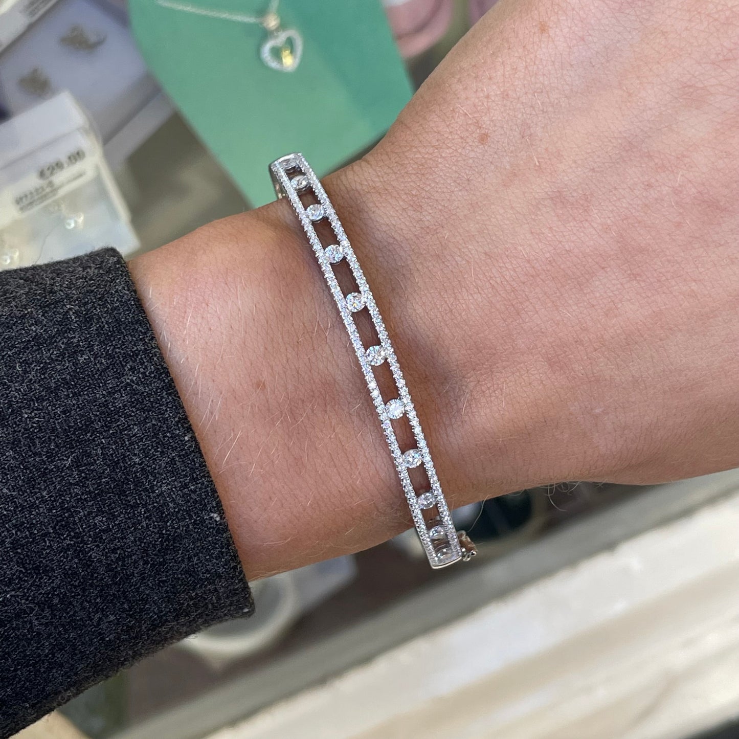 Silver Two Row CZ  Bangle