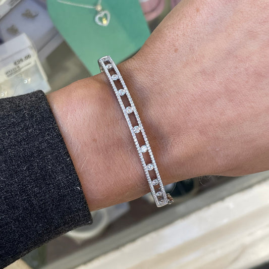 Silver Two Row CZ  Bangle