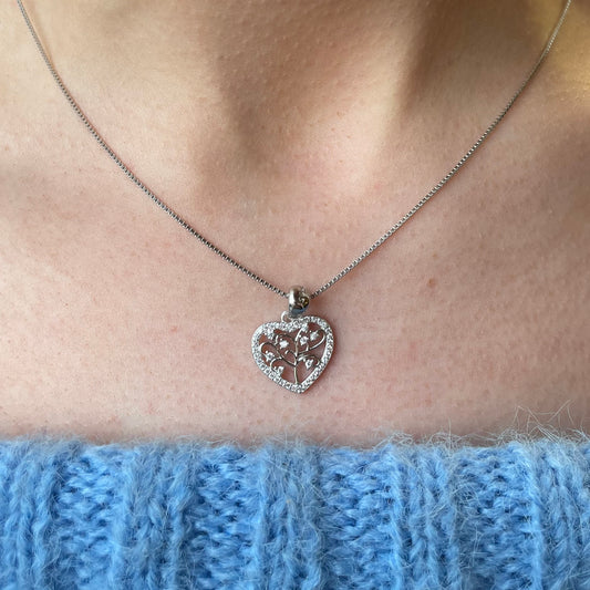 Silver CZ Tree of Life Necklace | 42+4cm - John Ross Jewellers