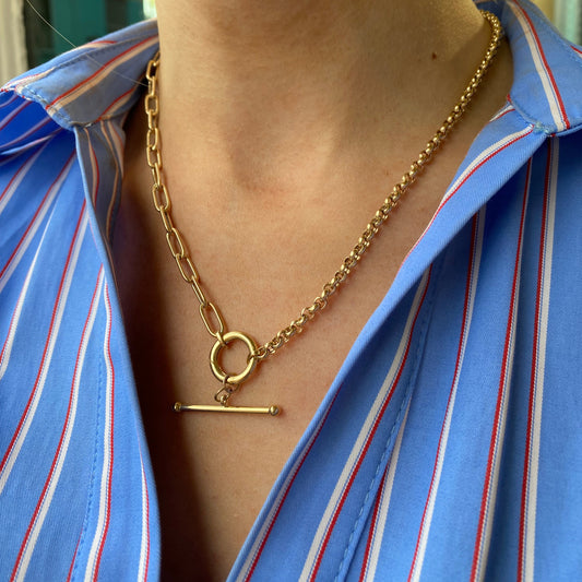 9ct Gold Asymmetric T-Bar Necklace | 46cm