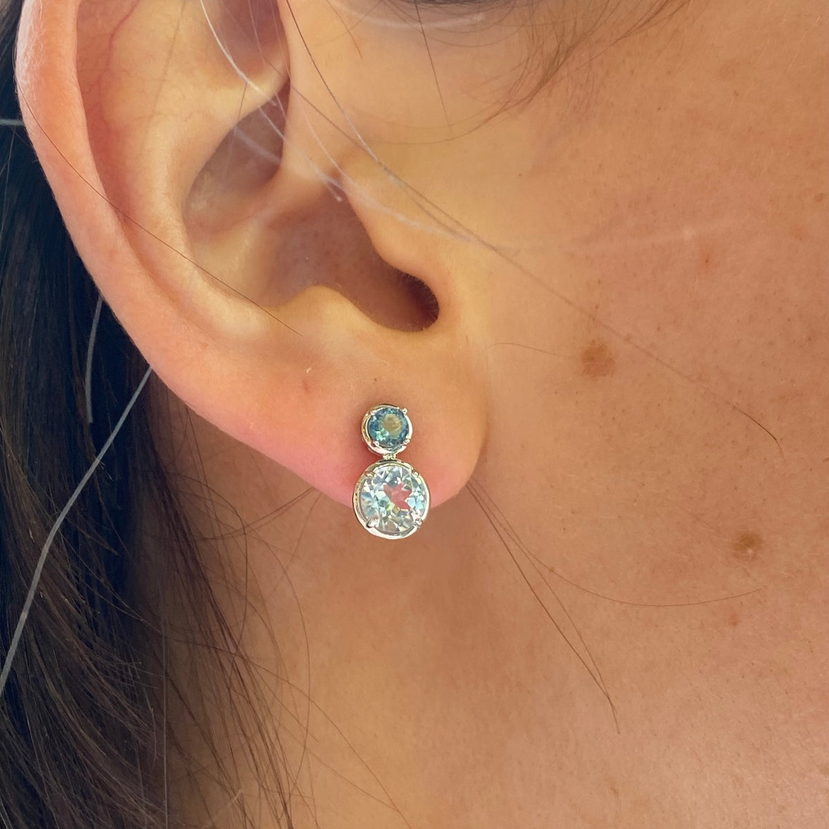 Silver Sky Blue Topaz & London Blue Topaz Drop Earrings