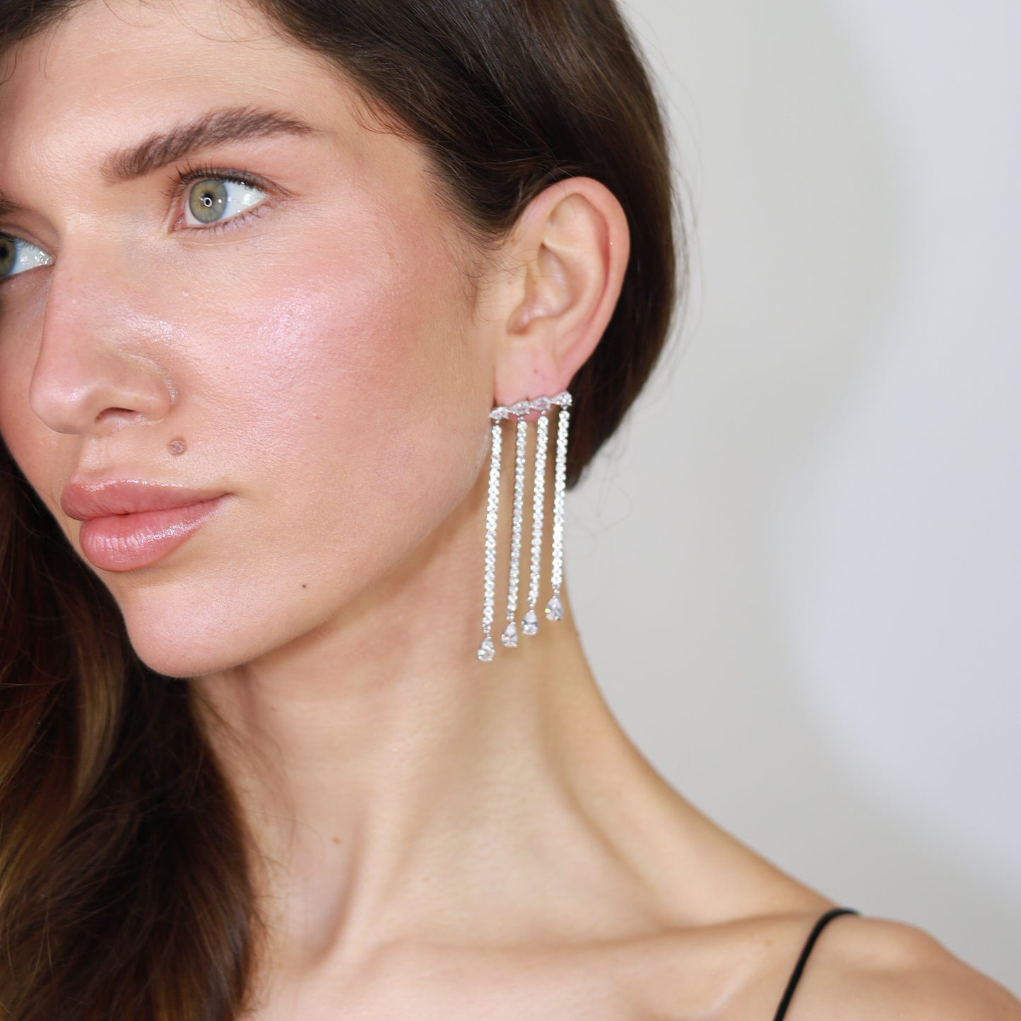 Silver CZ Fringe Drop Earrings