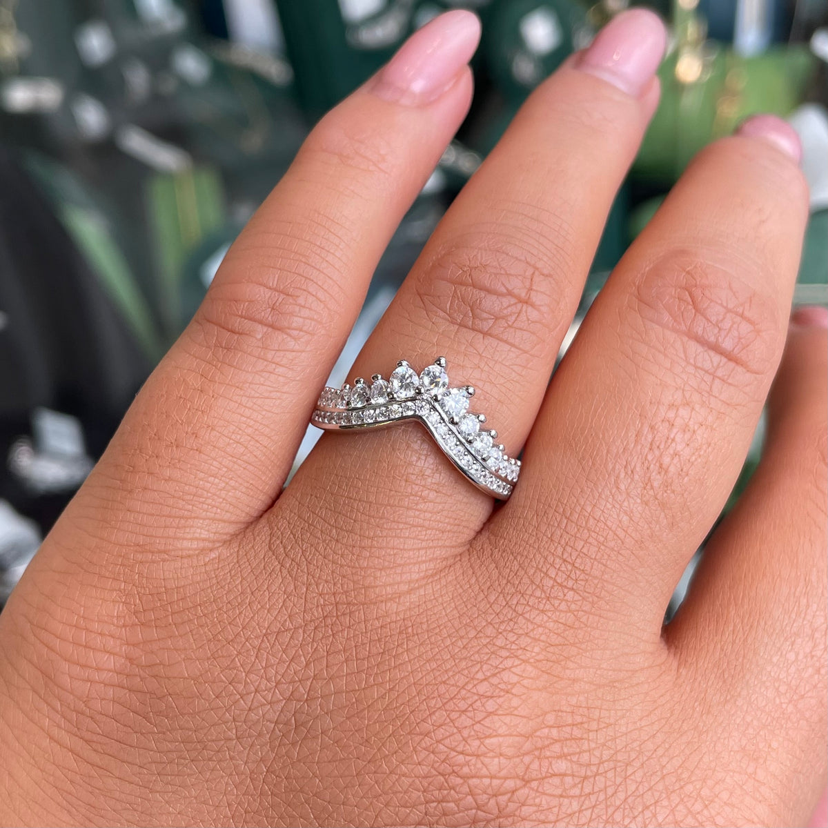 Silver CZ Wishbone Ring | Tiara