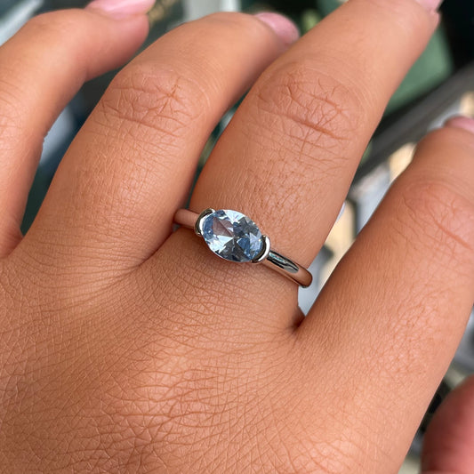 Silver Aqua Oval Ring | East West