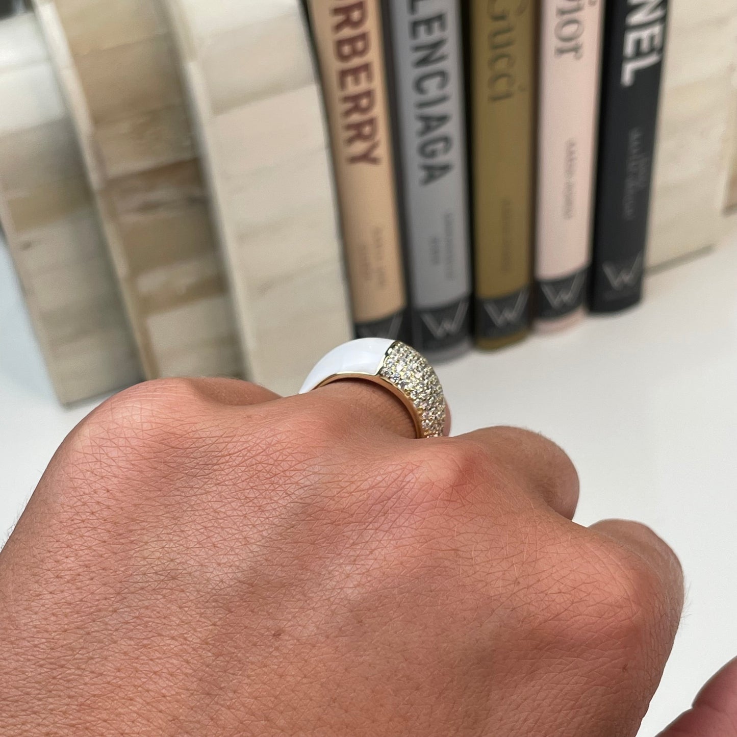 Sunshine White Enamel & CZ Ring - John Ross Jewellers