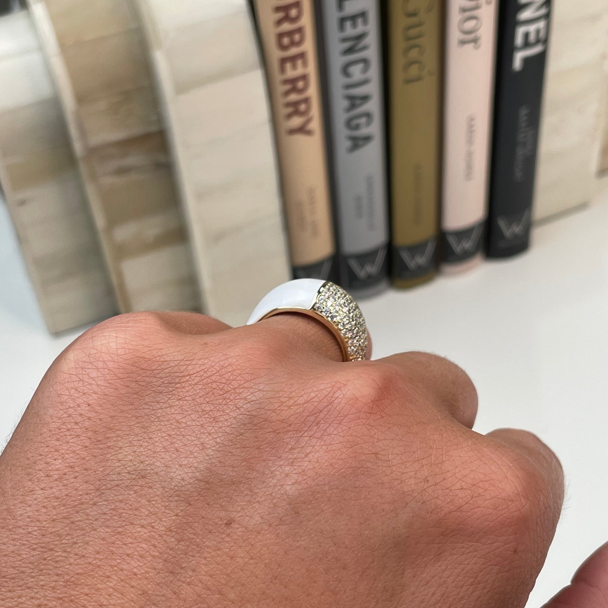 Sunshine White Enamel & CZ Ring - John Ross Jewellers